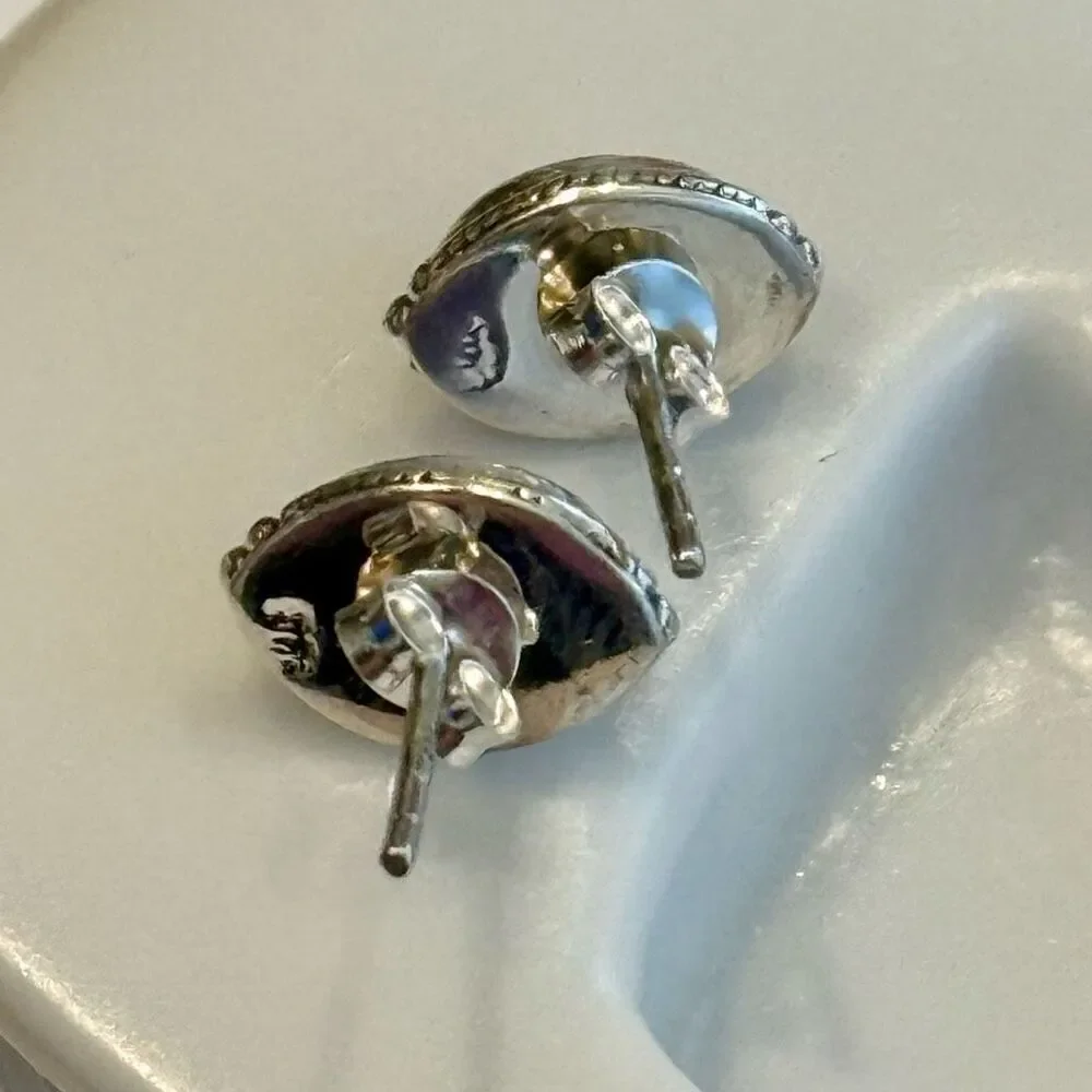 Southwestern Purple Mojave Turquoise Dainty Stud Silver Earrings Handmade New